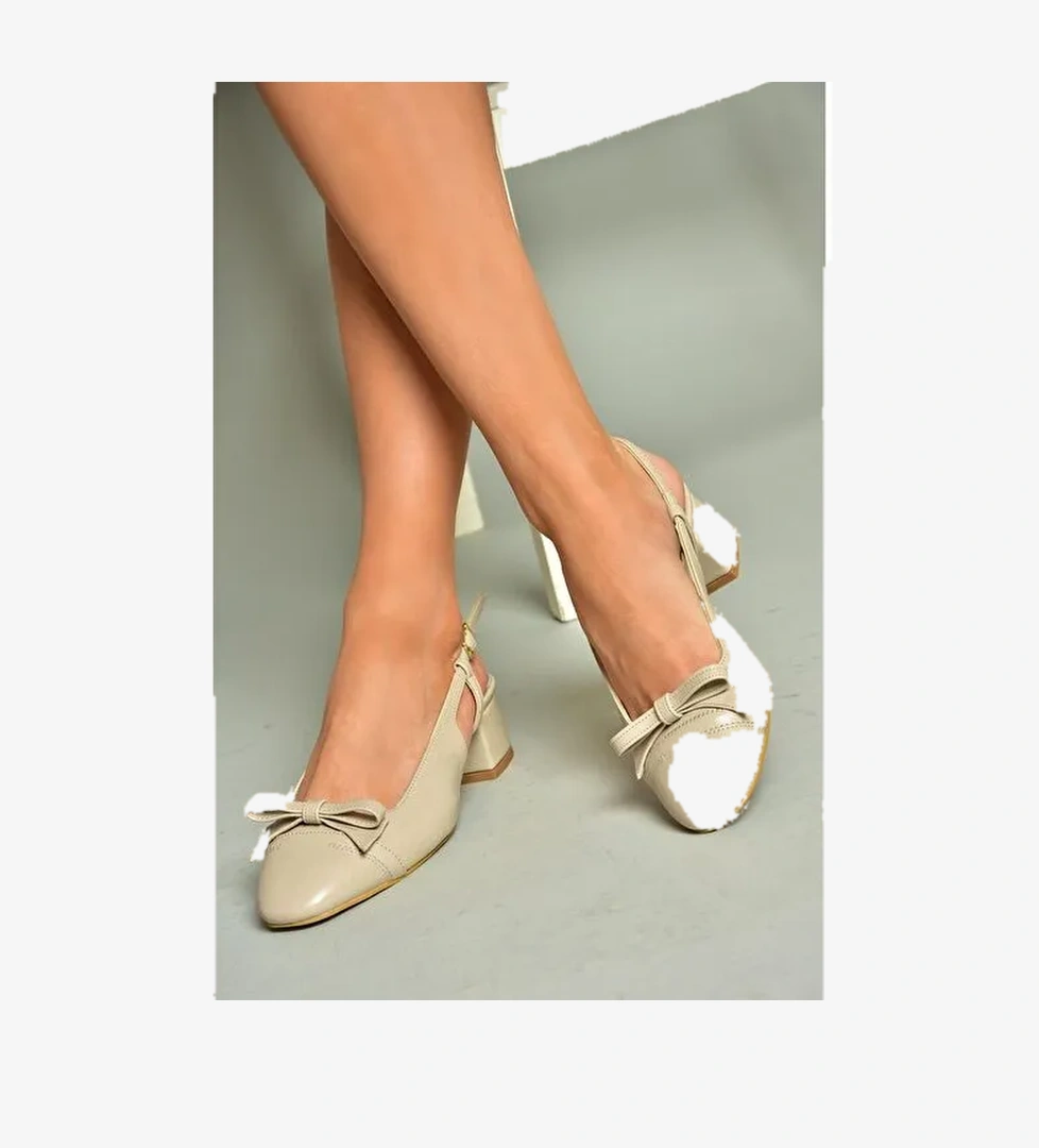 U404703609 Bej Alçak Topuklu Kadın Ayakkabı - Görsel 1