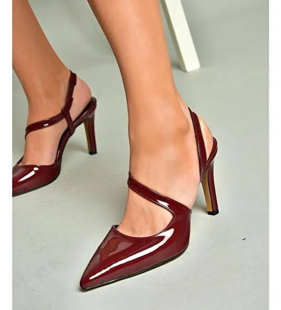 K404910808 Bordo Rugan Sivri Burun Kadın Topuklu Ayakkabı - Görsel 1