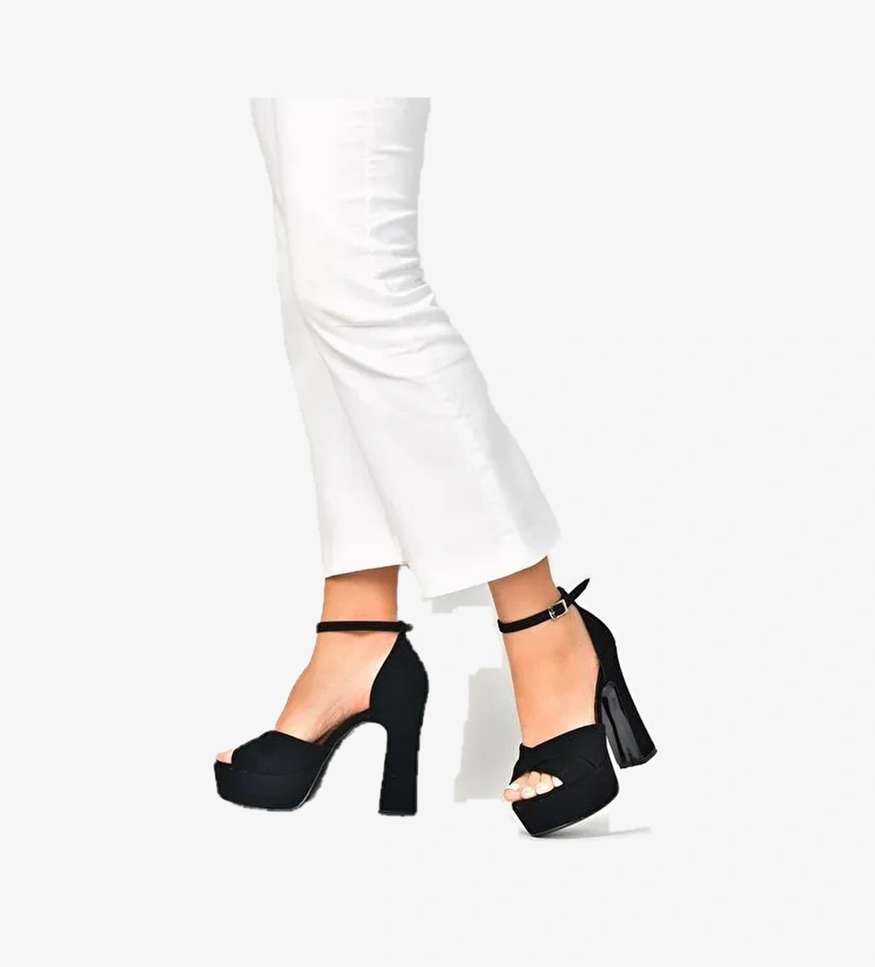 Siyah Nubuk Platform Kalın Topuklu Abiye Ayakkabı M348202501 - Görsel 1