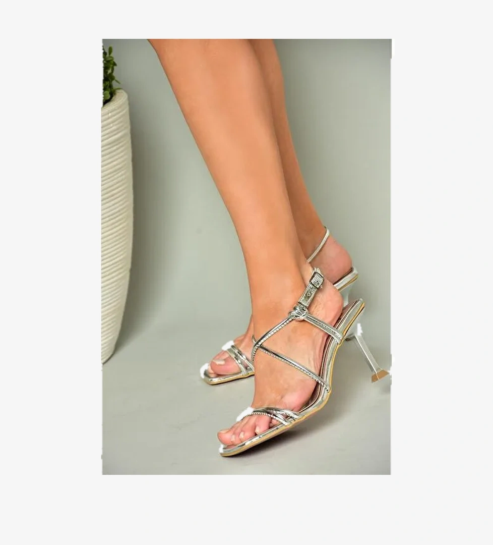 U997332634 Gümüş Ayna İnce Topuklu Abiye Ayakkabı - Görsel 1