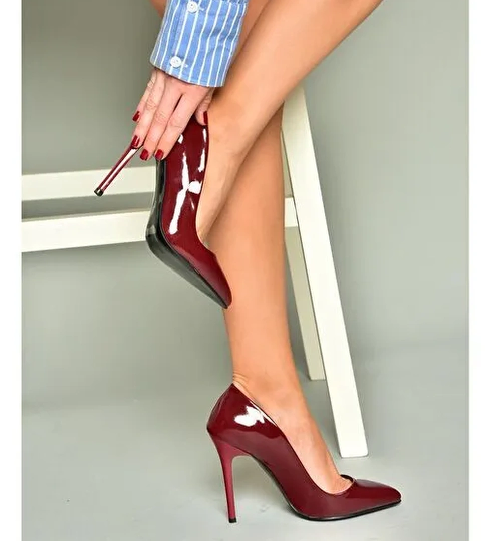 8922151908 Bordo Rugan İnce Topuklu Kadın Ayakkabı - Görsel 1