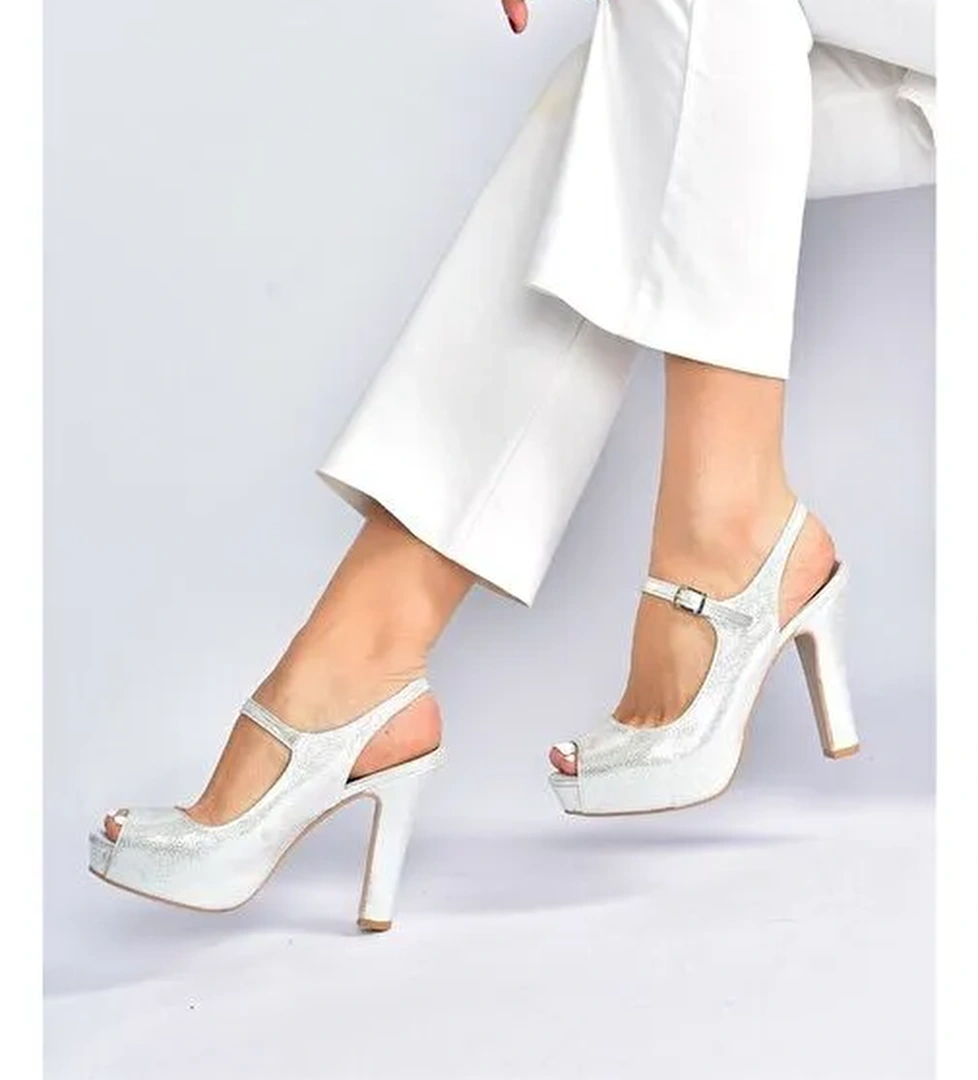 Gümüş Sim Platform Topuklu Kadın Abiye Ayakkabı M348007014 - Görsel 1