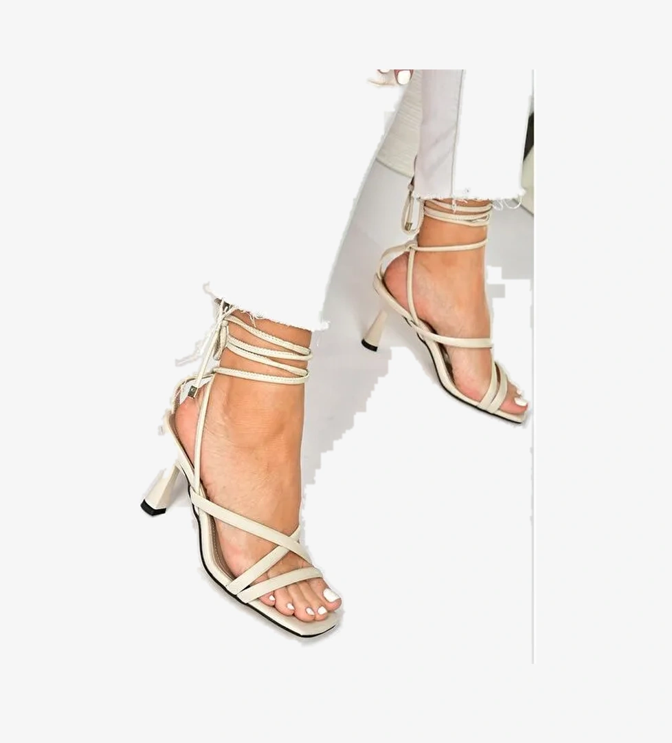 Bej Bilek Bağlamalı Kadın Topuklu Ayakkabı K404070209 - Görsel 1