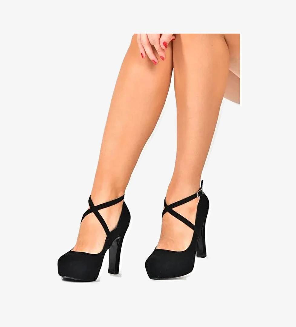 Siyah/Siyah Nubuk Platform Topuklu Kadın Ayakkabı M348007601 - Görsel 1