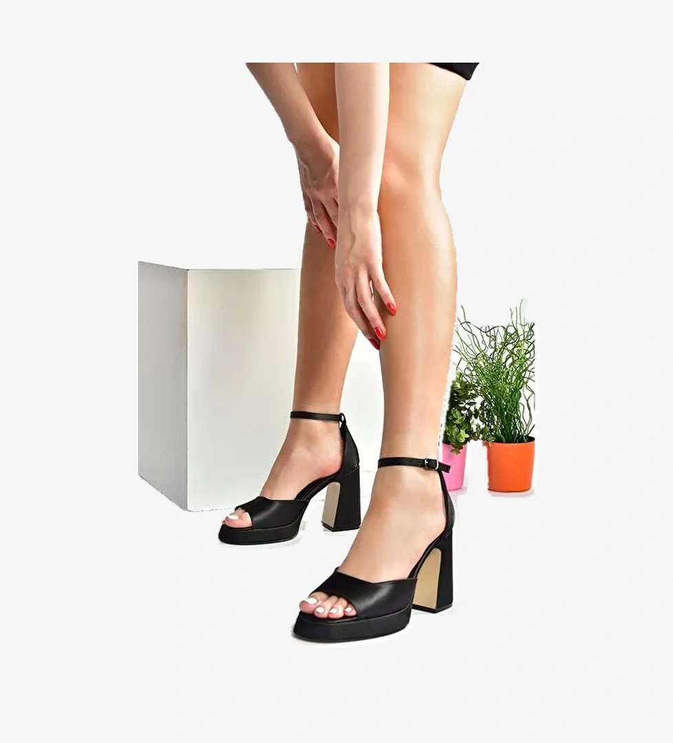 Siyah Saten Kumaş Kalın Platform Topuklu Kadın Ayakkabı M570020804 - Görsel 1