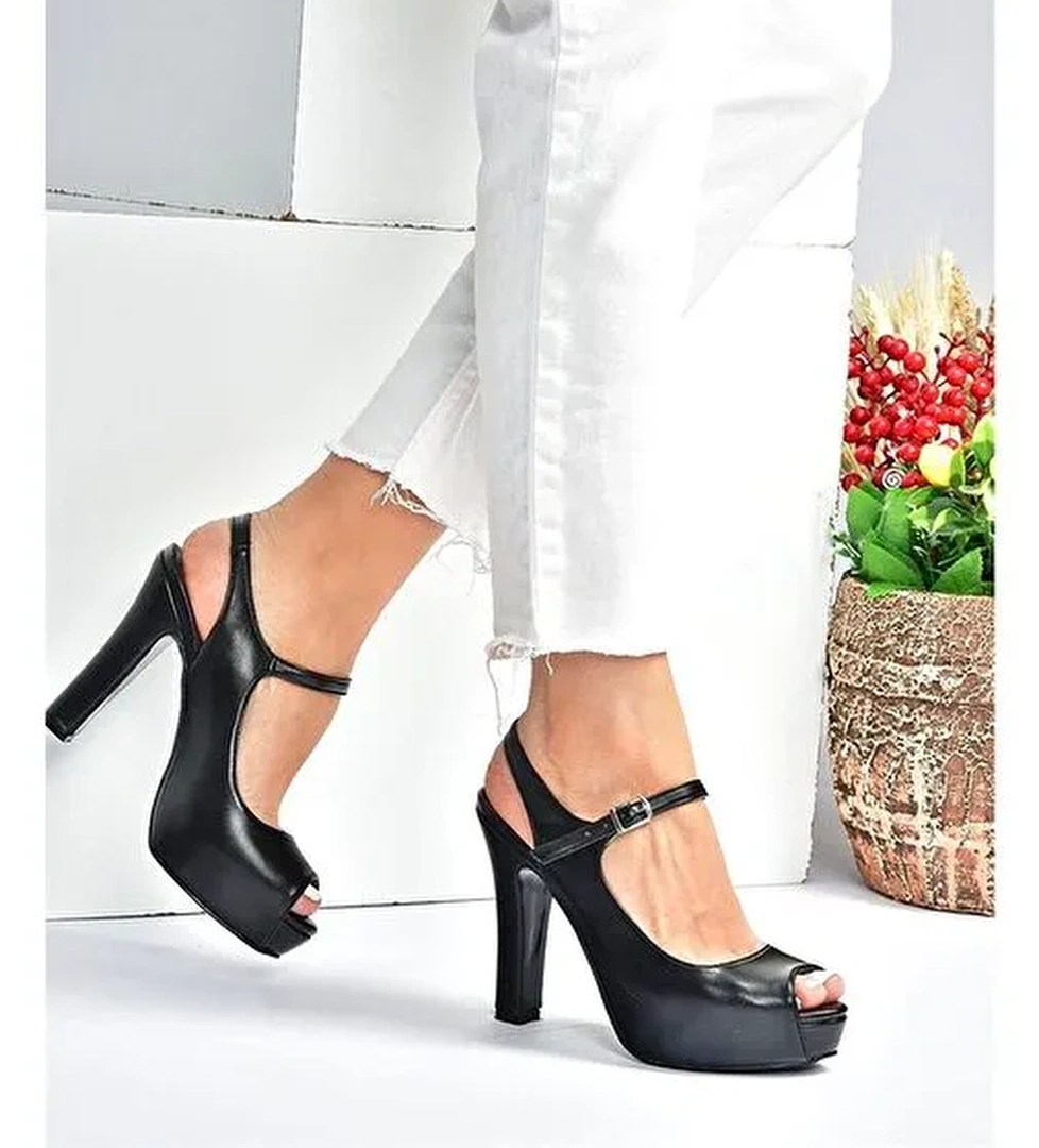 Siyah/Siyah Platform Topuklu Kadın Abiye Ayakkabı M348007009 - Görsel 1