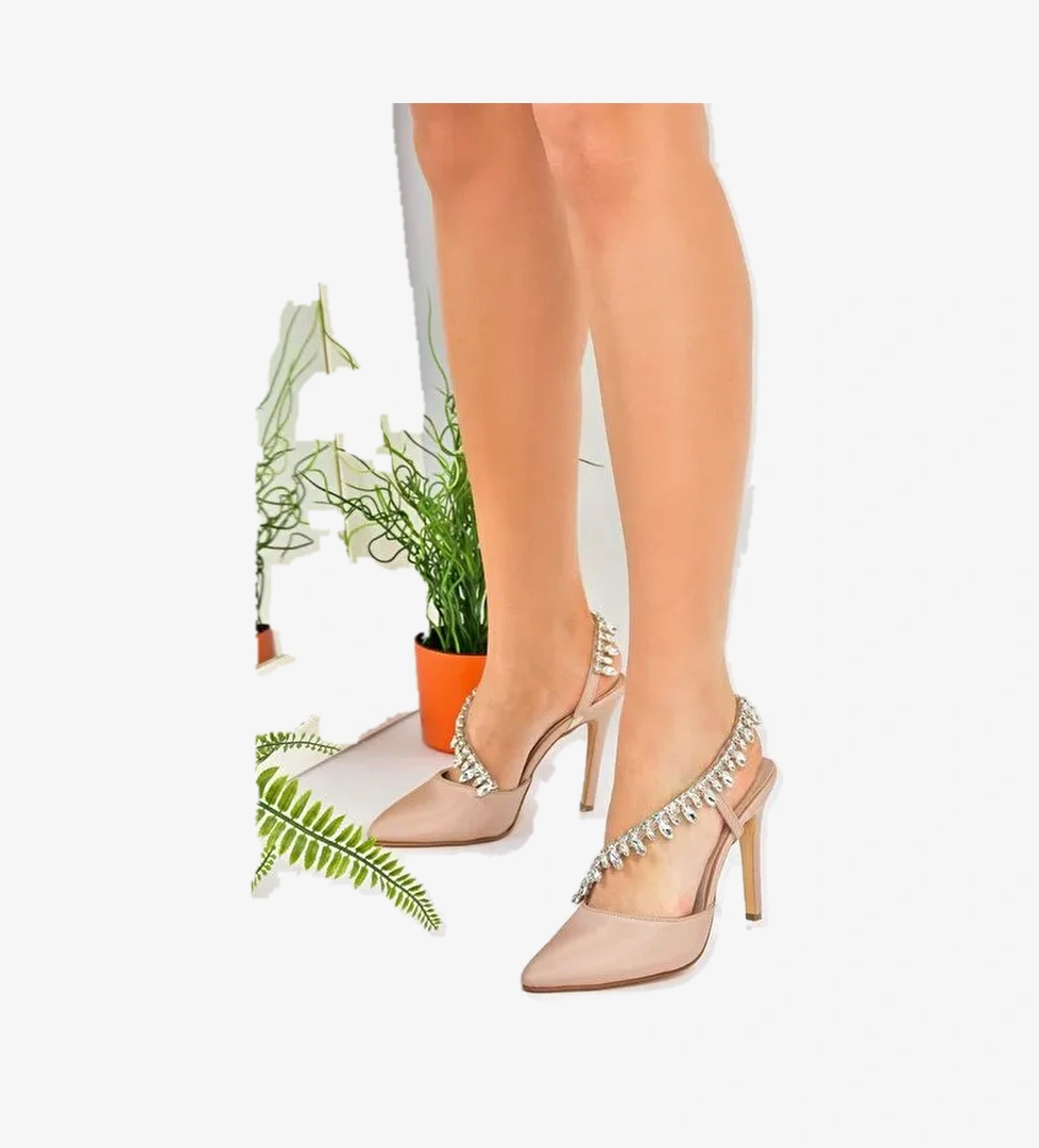 Ten Saten Kumaş Taşlı Kadın Abiye Ayakkabı M246062704 - Görsel 1