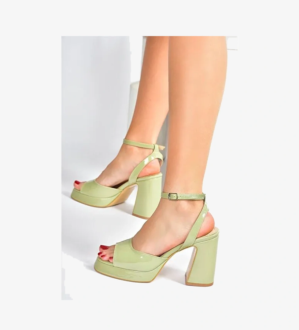 Yeşil Rugan Kalın Platform Topuklu Kadın Ayakkabı M570345608 - Görsel 1