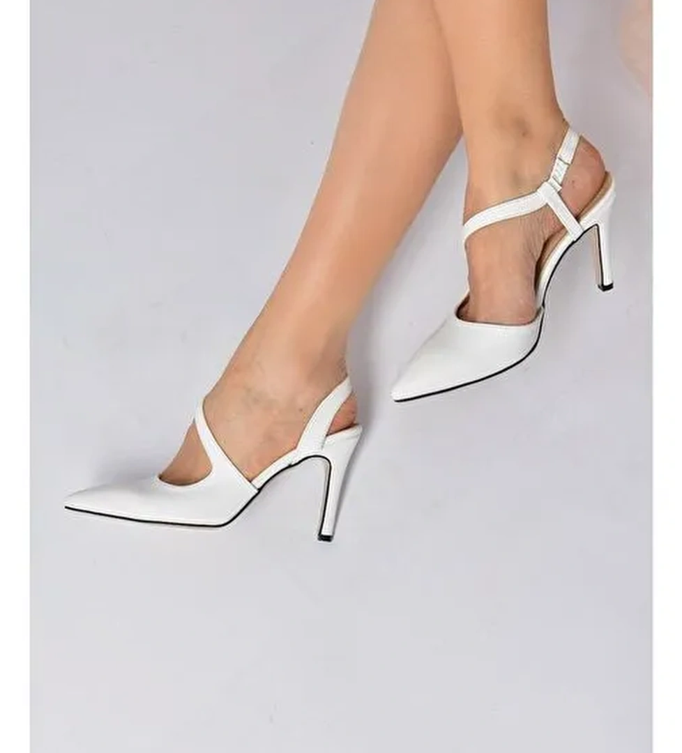 Beyaz Sivri Burun Kadın Topuklu Ayakkabı K404910809 - Görsel 1