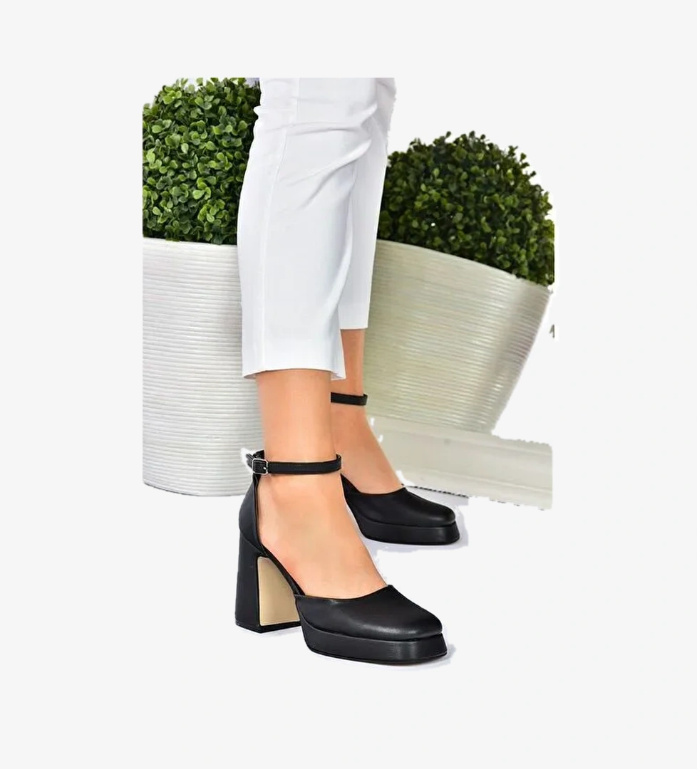 Siyah Kalın Platform Topuklu Kadın Ayakkabı M404100809 - Görsel 1