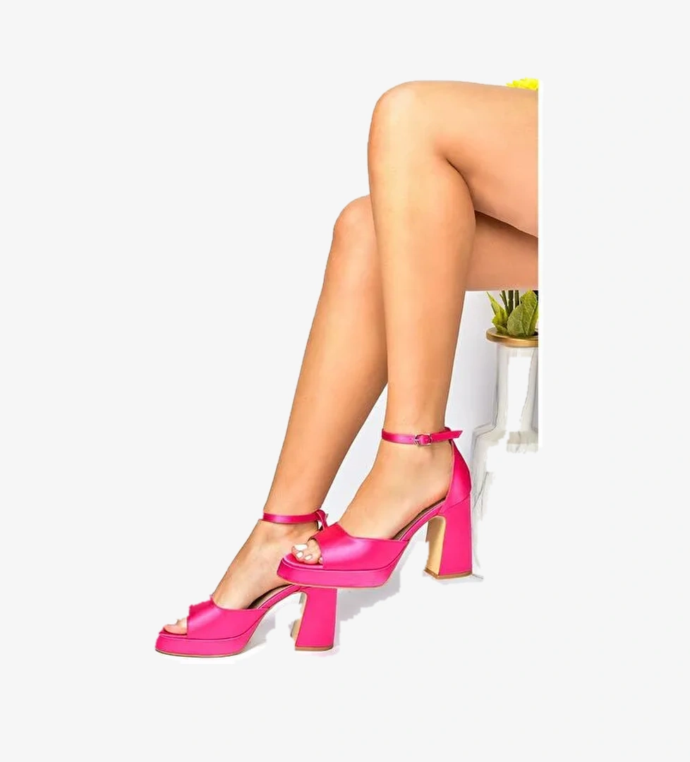 Fuşya Saten Kumaş Kalın Platform Topuklu Kadın Ayakkabı M570020804 - Görsel 1