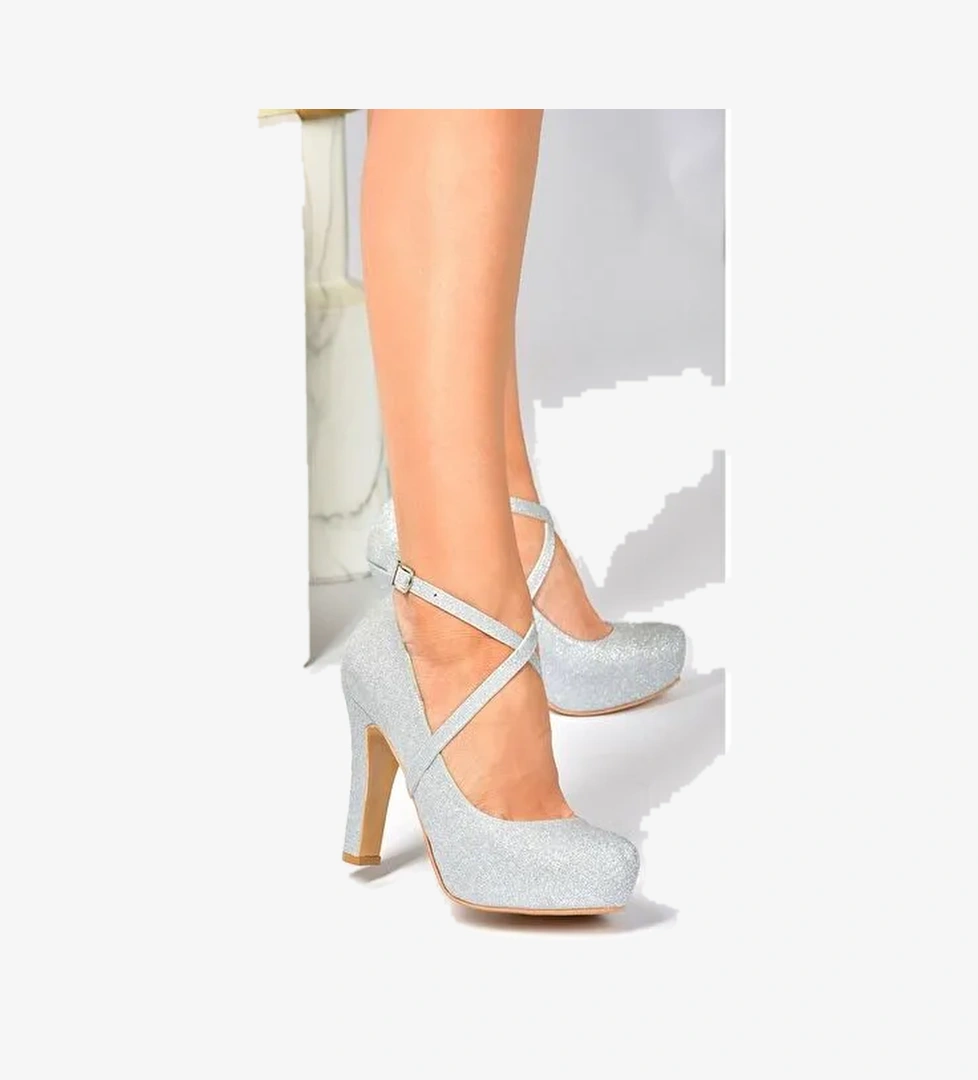 Gümüş Sim Platform Topuklu Kadın Abiye Ayakkabı M348007614 - Görsel 1