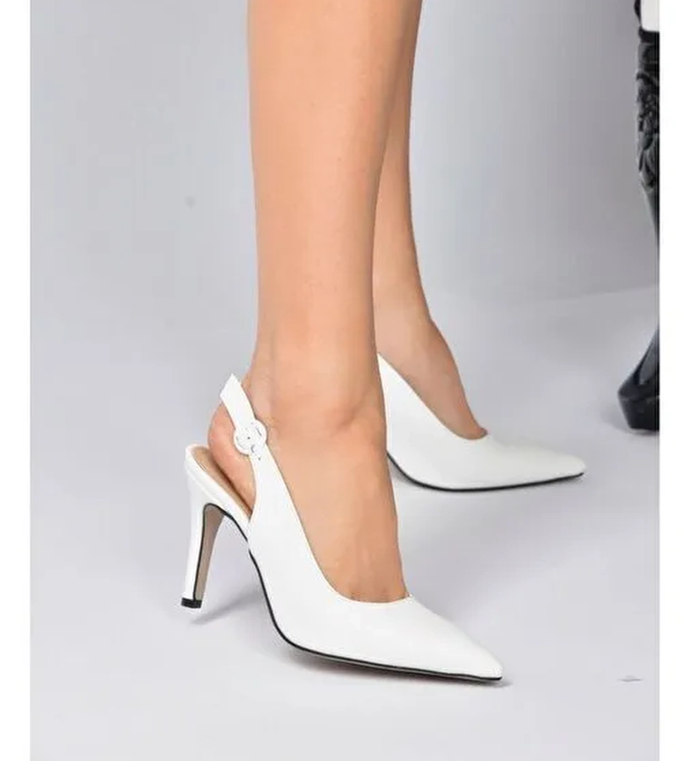 Beyaz Sivri Burun Kadın Topuklu Ayakkabı K404910309 - Görsel 1