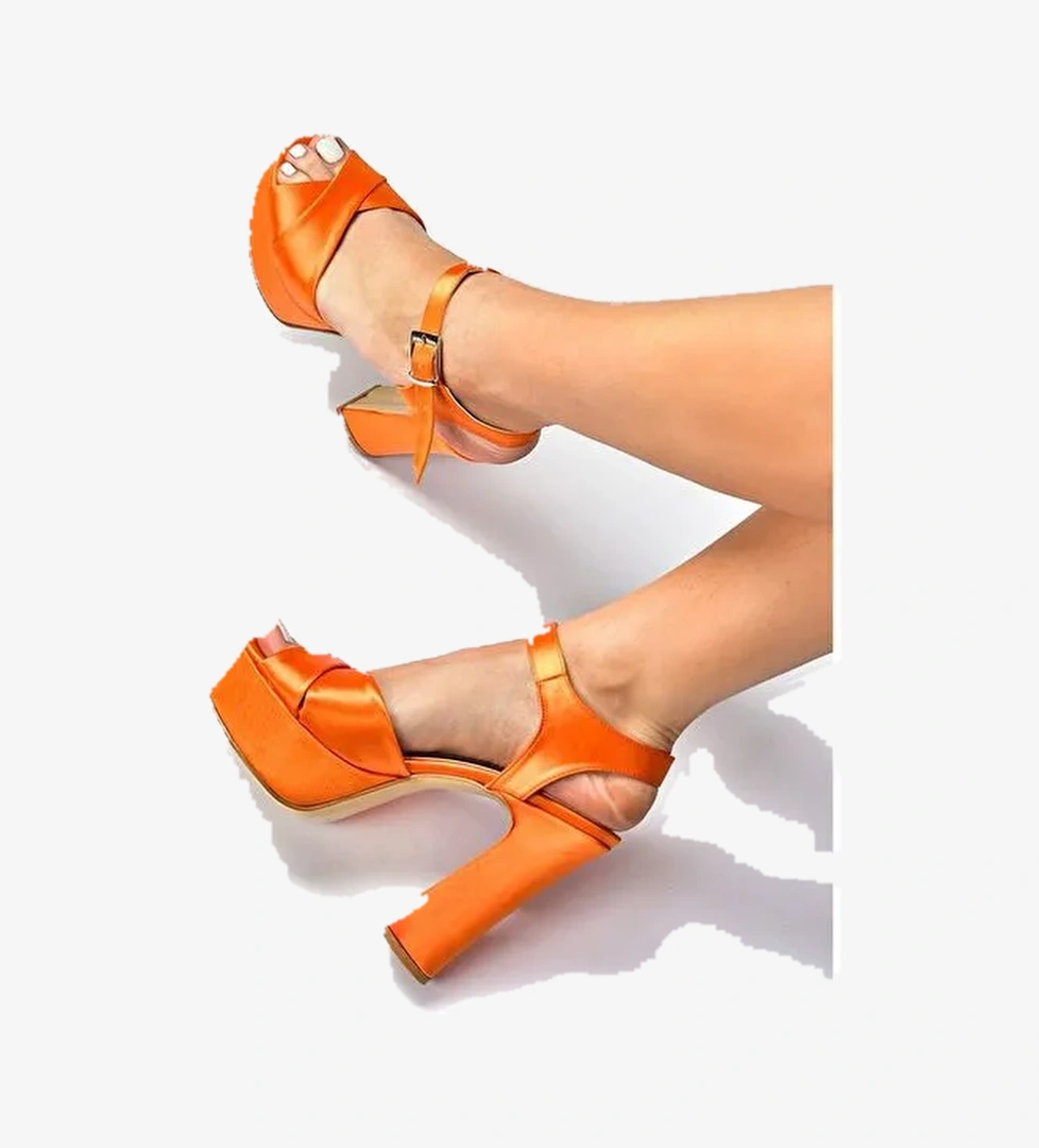 Turuncu Saten Kumaş Platform Topuklu Kadın Abiye Ayakkabı M348202404 - Görsel 1