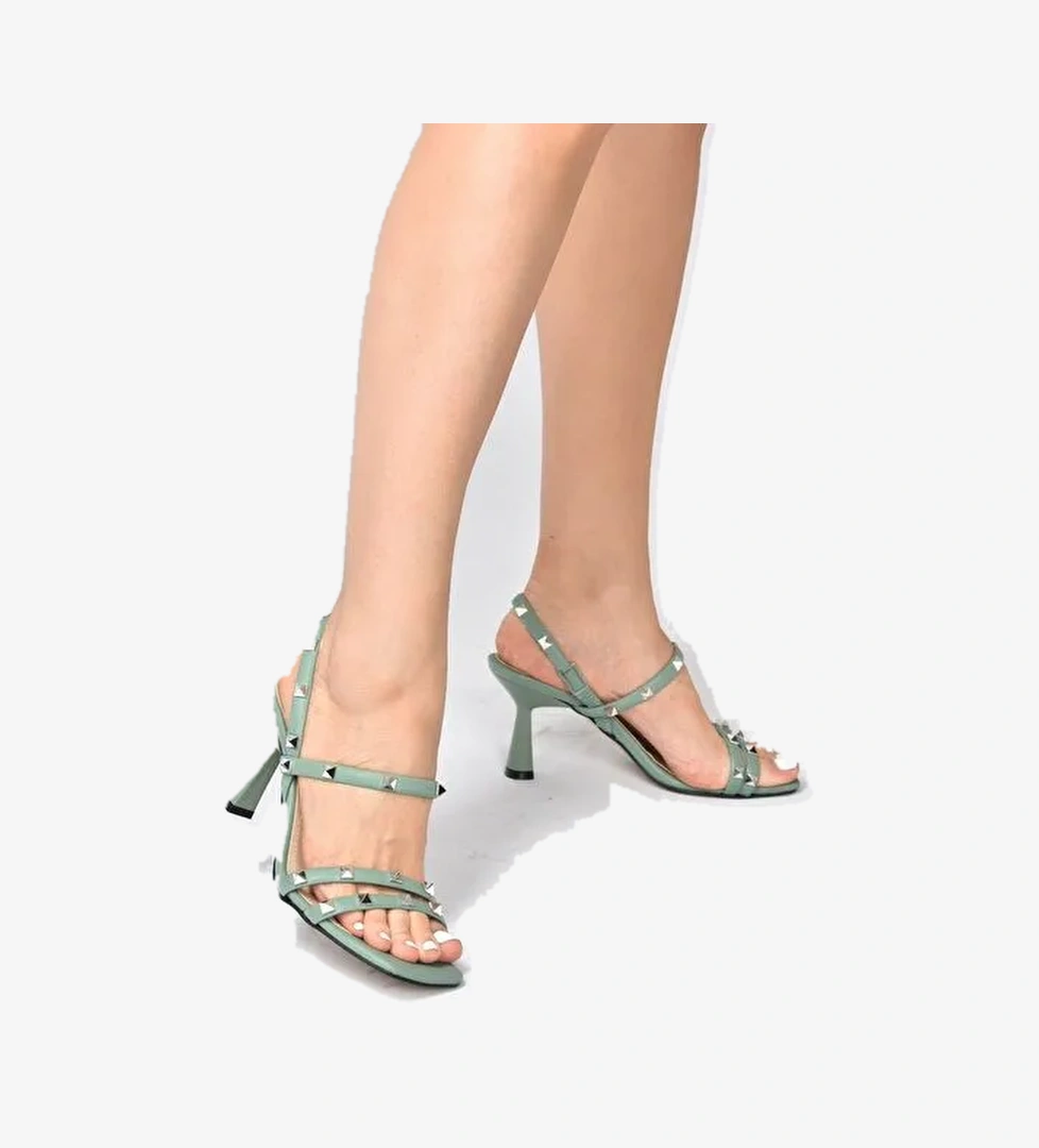 Yeşil Zımba Detaylı Üç Bant Kadın Topuklu Ayakkabı K404571109 - Görsel 1