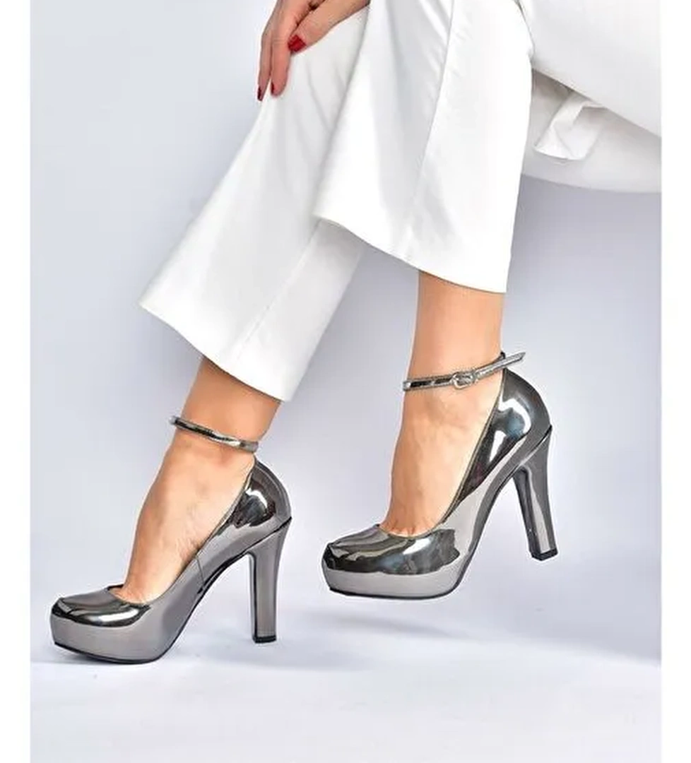 Platin Ayna Platform Topuklu Kadın Abiye Ayakkabı M348007734 - Görsel 1