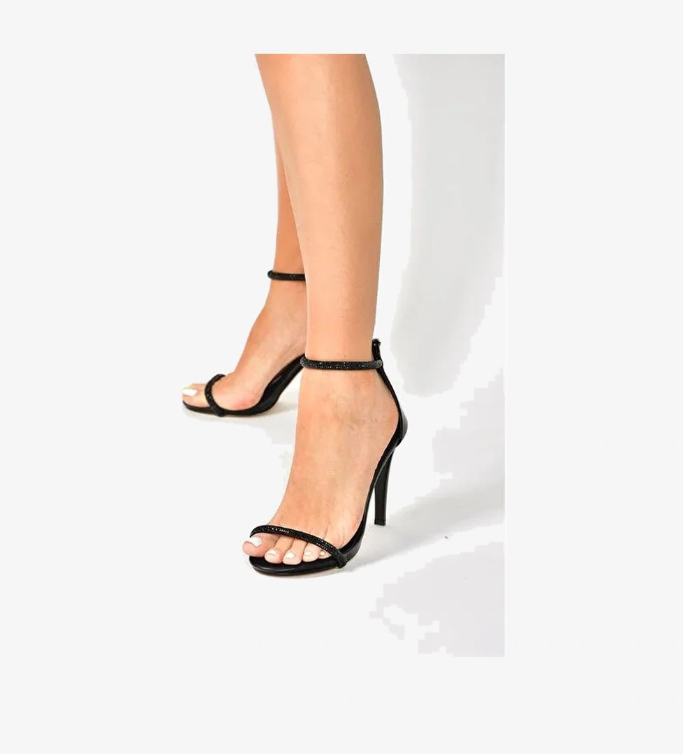 Siyah/Siyah Tek Bant Taşlı Kadın Abiye Ayakkabı M251800009 - Görsel 1