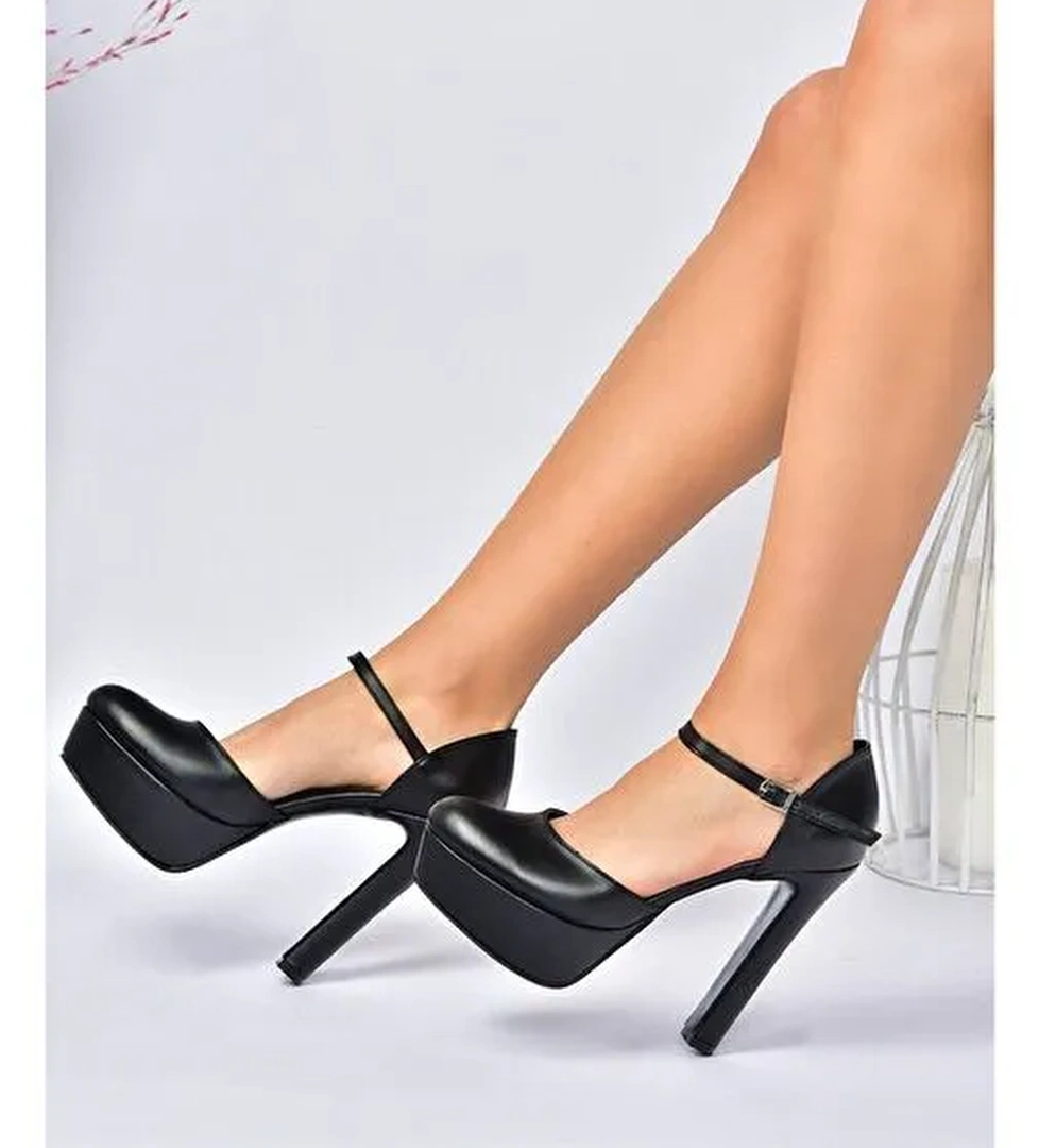 Siyah/Siyah Platform Kalın Yüksek Topuklu Kadın Ayakkabı M246002109 - Görsel 1