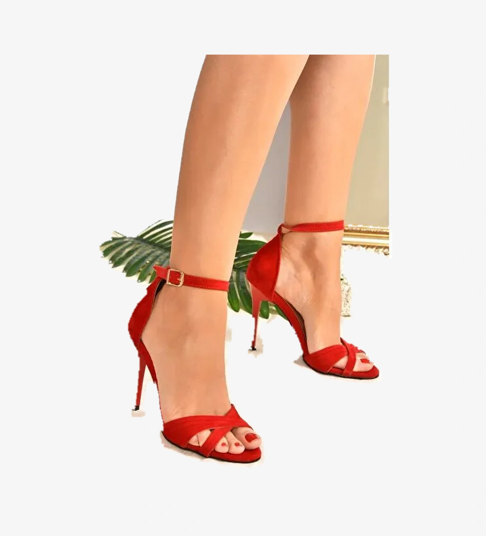 Kırmızı Süet Kadın Topuklu Ayakkabı 7749113702 - Görsel 1