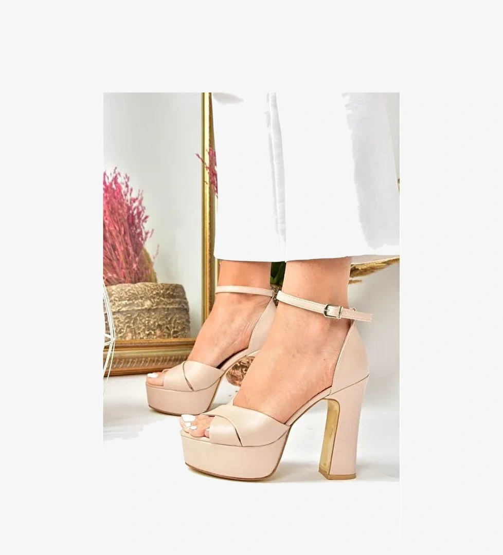 Ten Deri Platform Kalın Topuklu Abiye Ayakkabı M348202509 - Görsel 1