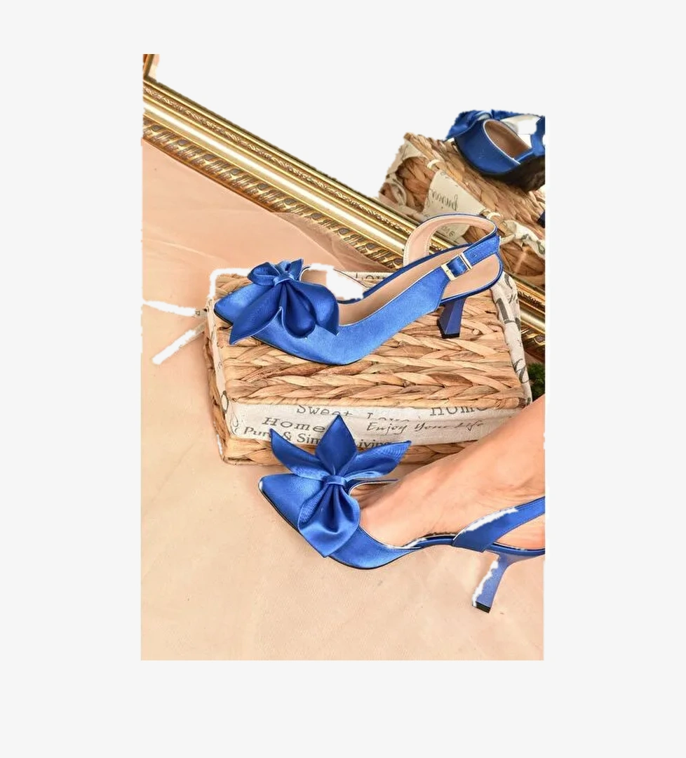 Saks Mavi Saten Kumaş Kadın Topuklu Ayakkabı K922164804 - Görsel 1