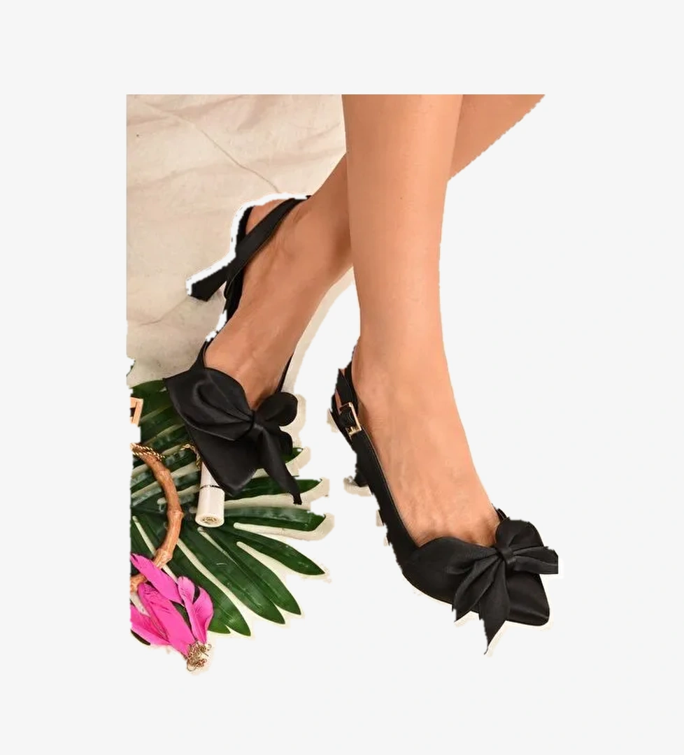 Siyah Saten Kumaş Kadın Topuklu Ayakkabı K922164804 - Görsel 1