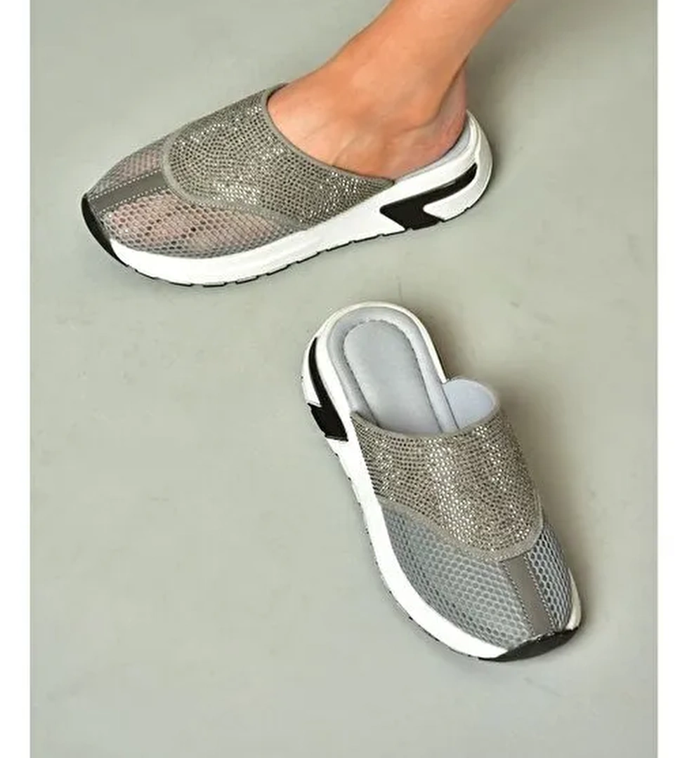 U312514415 Gri File Kadın Terlik - Görsel 1