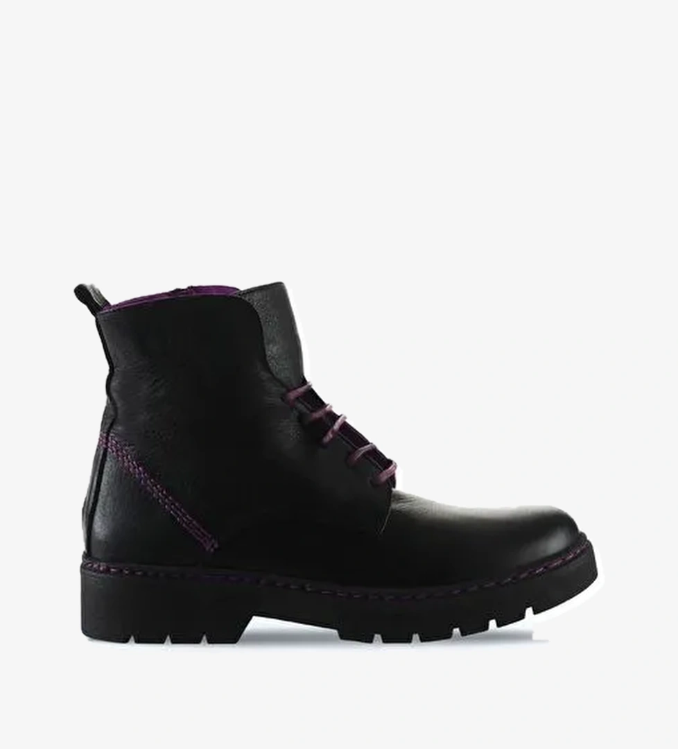 Bueno Shoes Siyah Lila Flotter Deri Kadın Düz Bot 01wr4905 - Görsel 1
