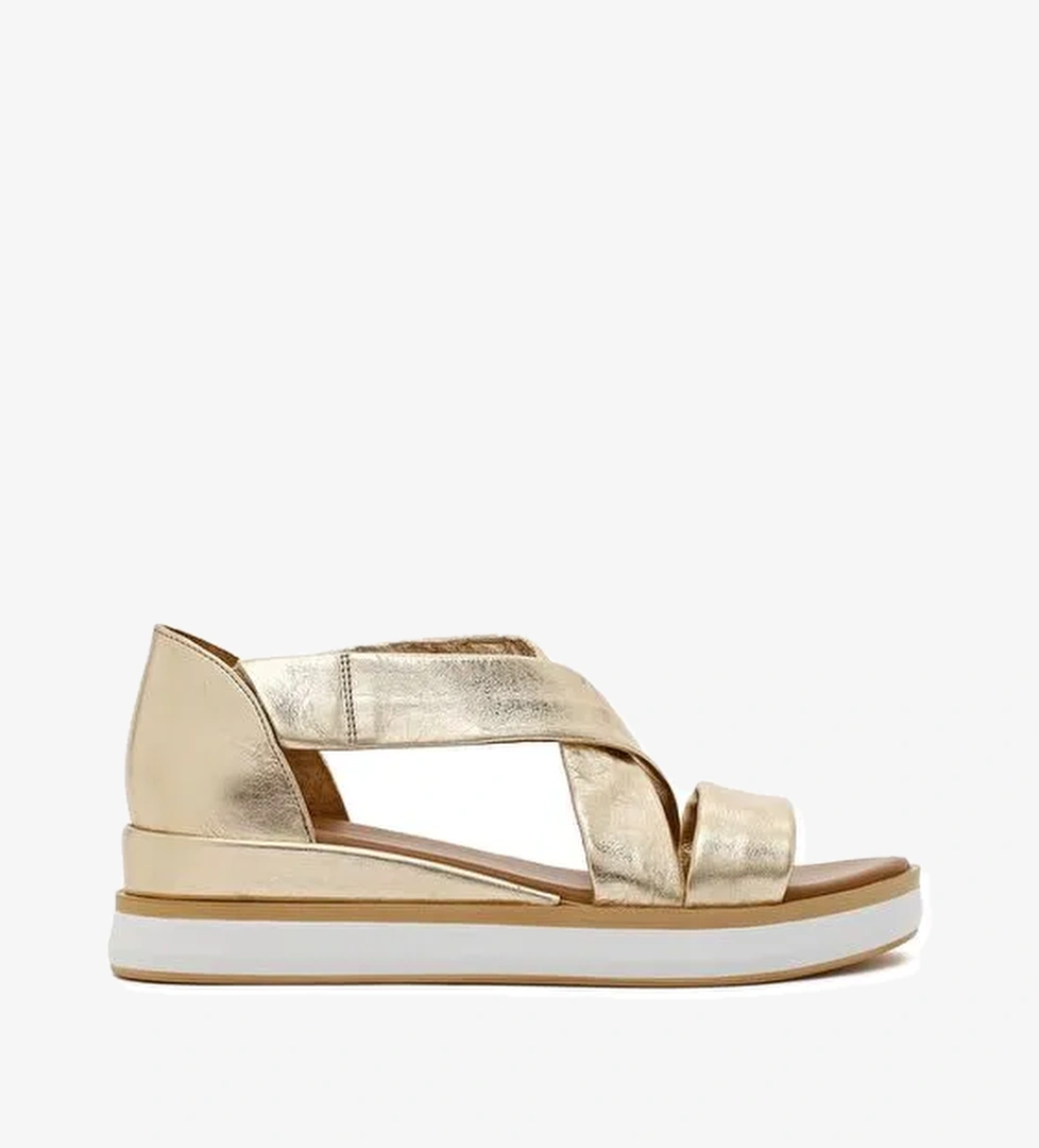 Kadın Altın Kalın Tabanlı Deri Sandalet 25SFD550232 - Görsel 1