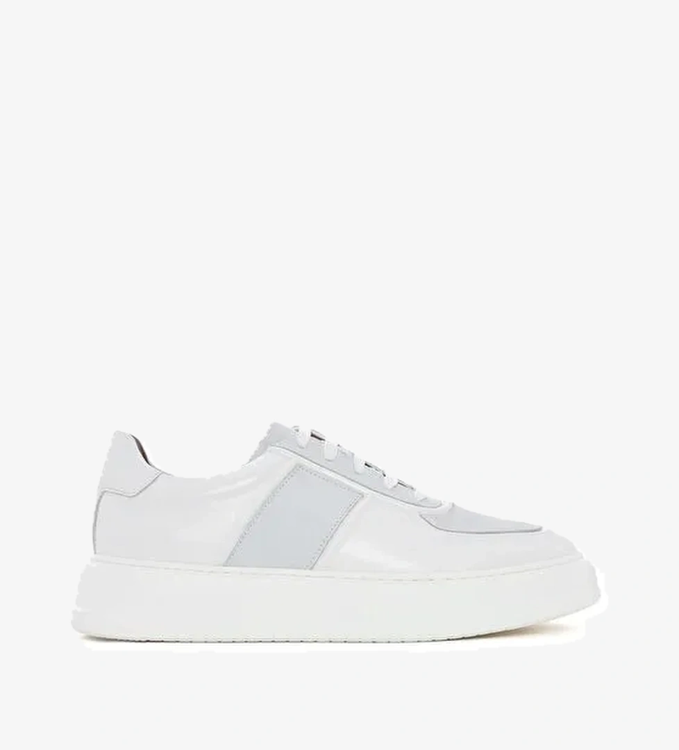 Erkek Beyaz Bağcıklı Deri Sneaker 25SFD724318 - Görsel 1