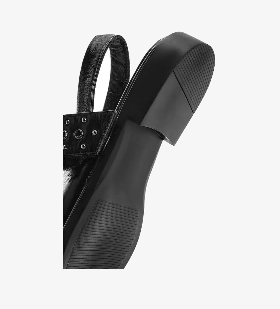 Kadın Siyah Arkası Açık Tokalı Rugan Deri Babet 25SFD140816 - Görsel 1