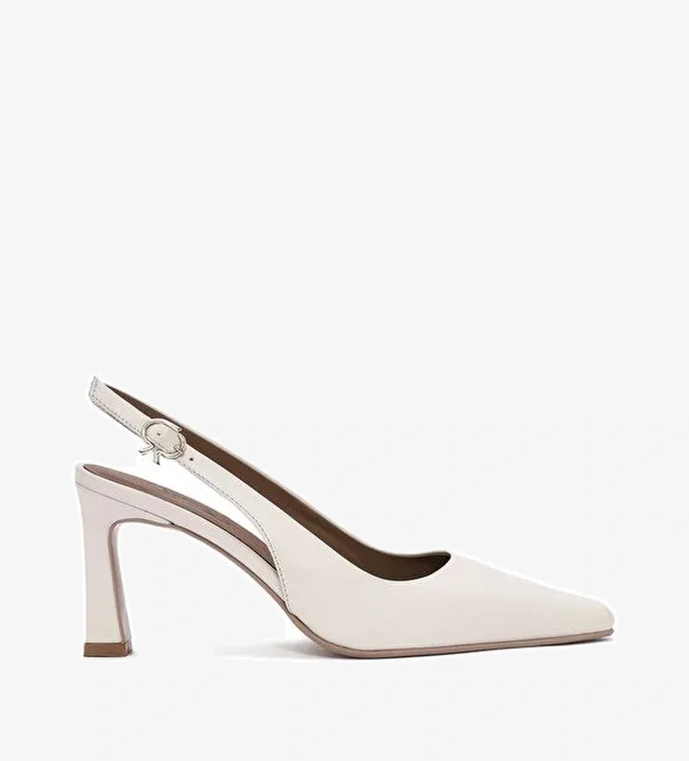 Kadın Krem Bilekten Tokalı Arkası Açık Topuklu Deri Ayakkabı 25SFD132118 - Görsel 1