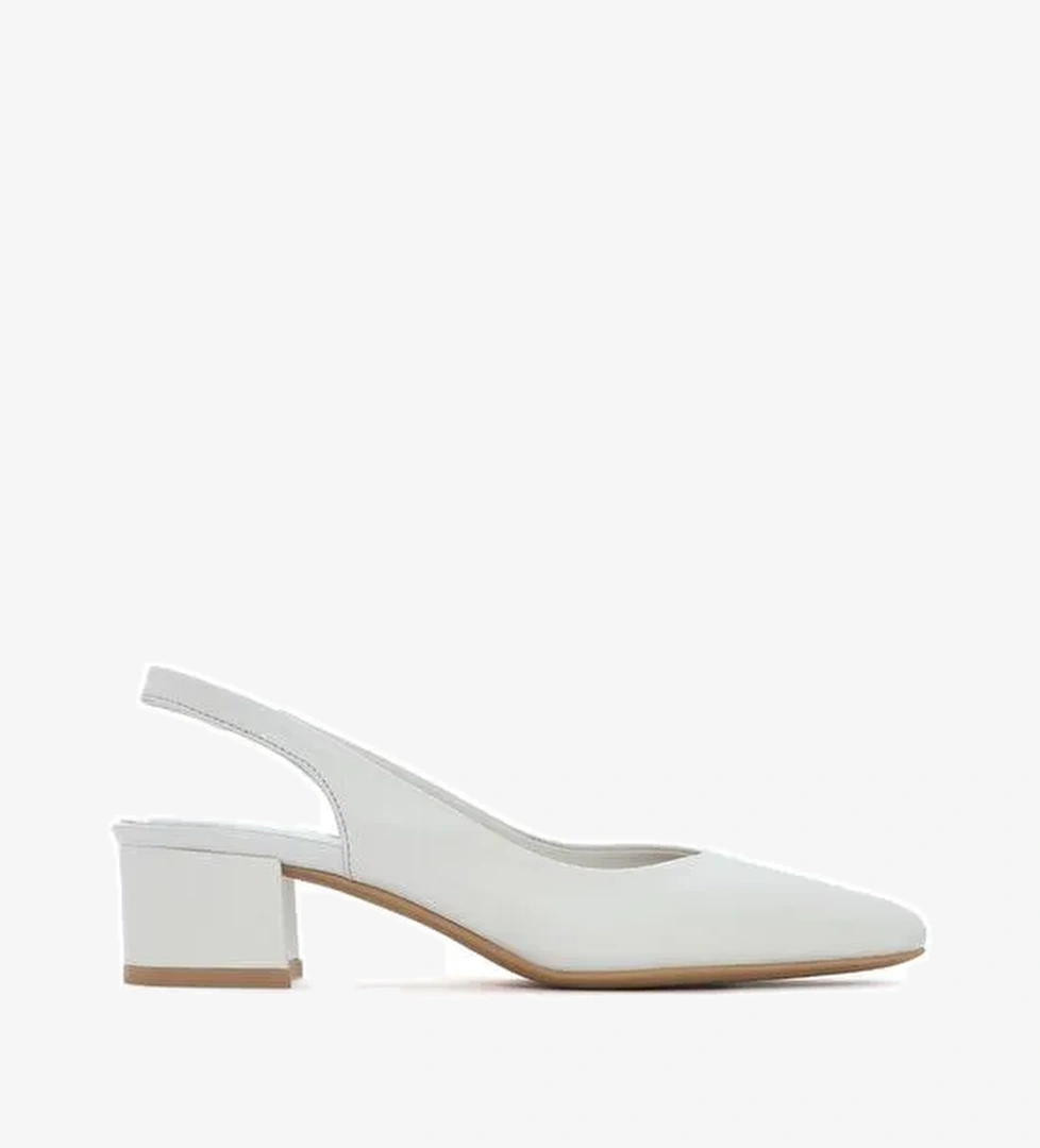 Kadın Bej Arkası Açık Kalın Kısa Topuklu Deri Ayakkabı 25SFD380218 - Görsel 1