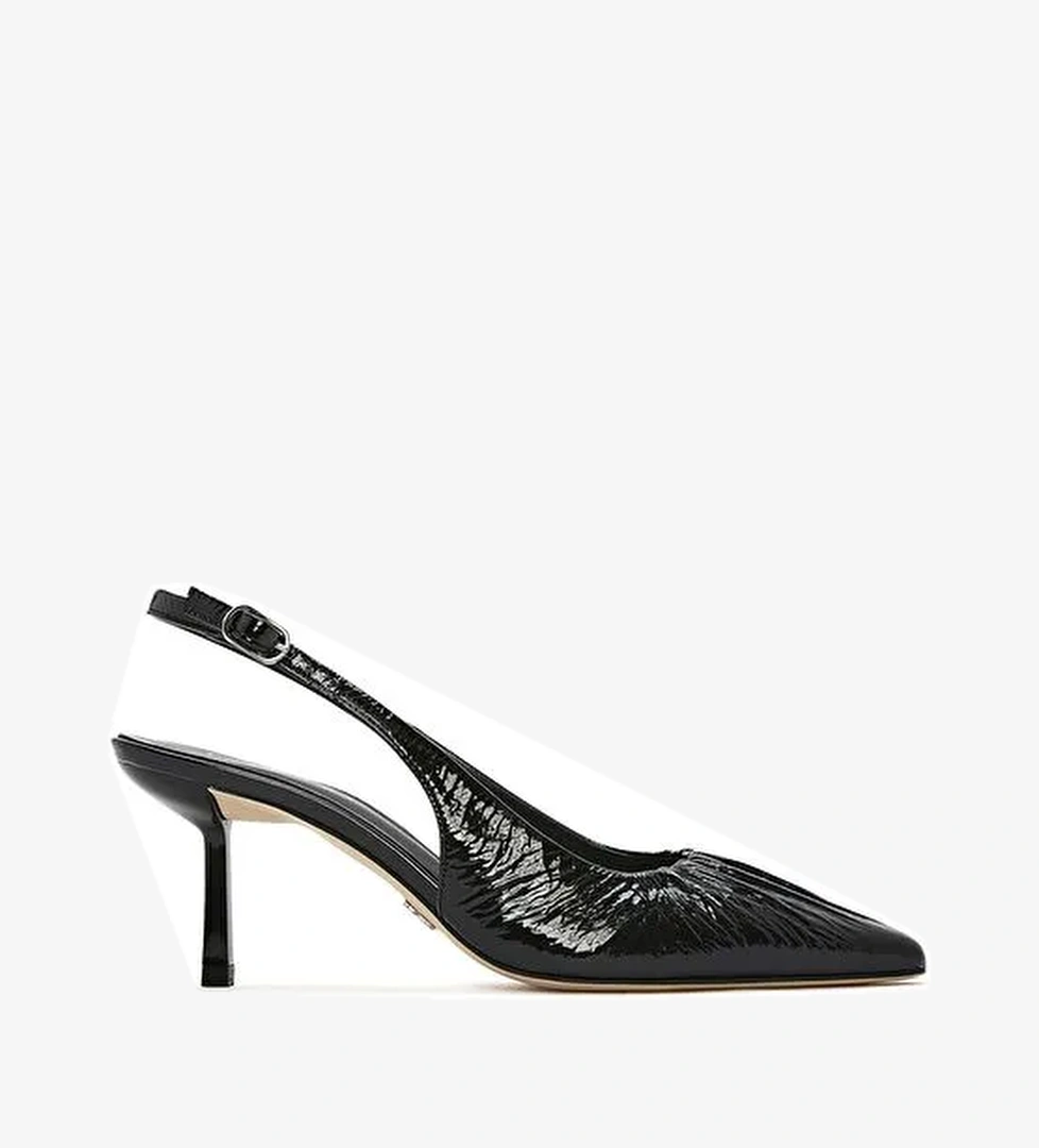 Kadın Siyah Arkası Açık İnce Topuklu Deri Ayakkabı 25SFD120916 - Görsel 1