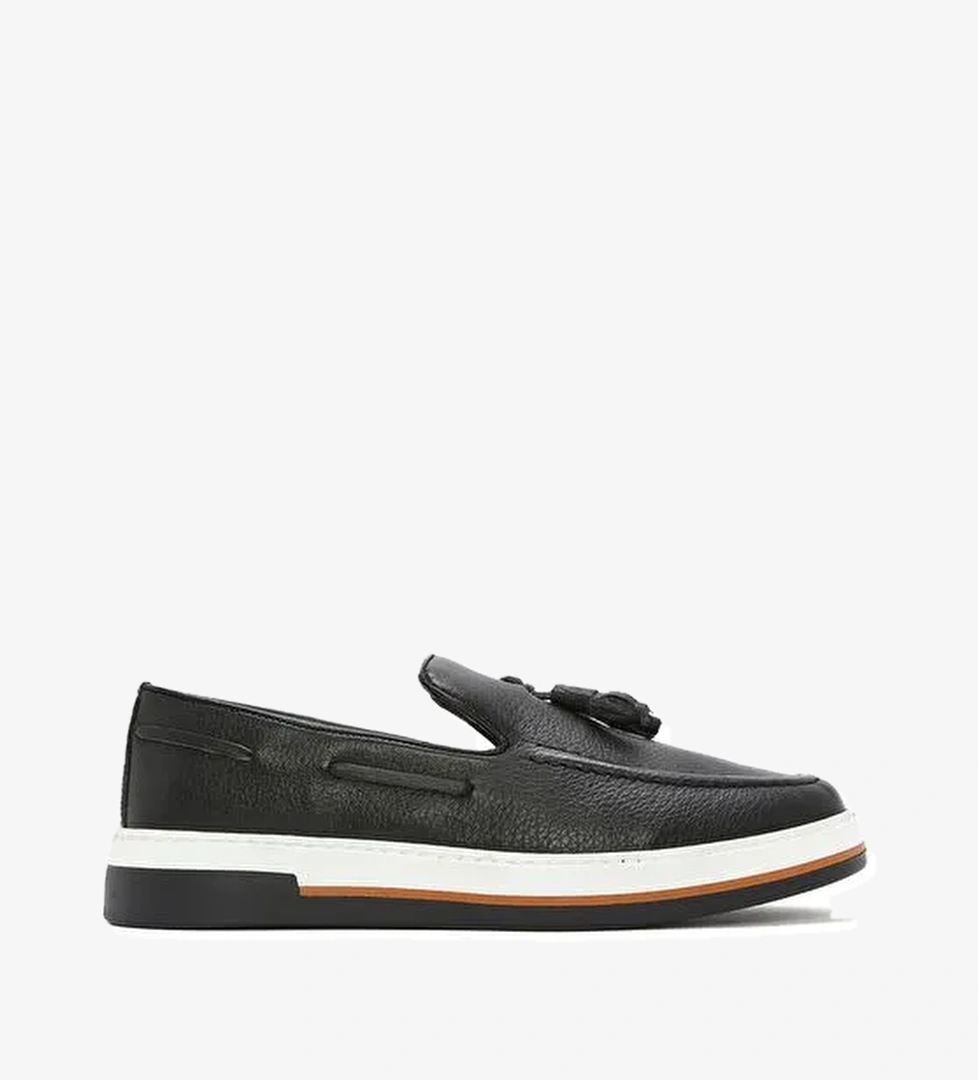 Erkek Siyah Püsküllü Deri Casual Loafer 25SFD680418 - Görsel 1