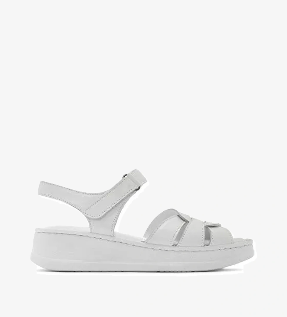Kadın Beyaz Bantlı Kalın Tabanlı Deri Comfort Sandalet 25SFD321418 - Görsel 1