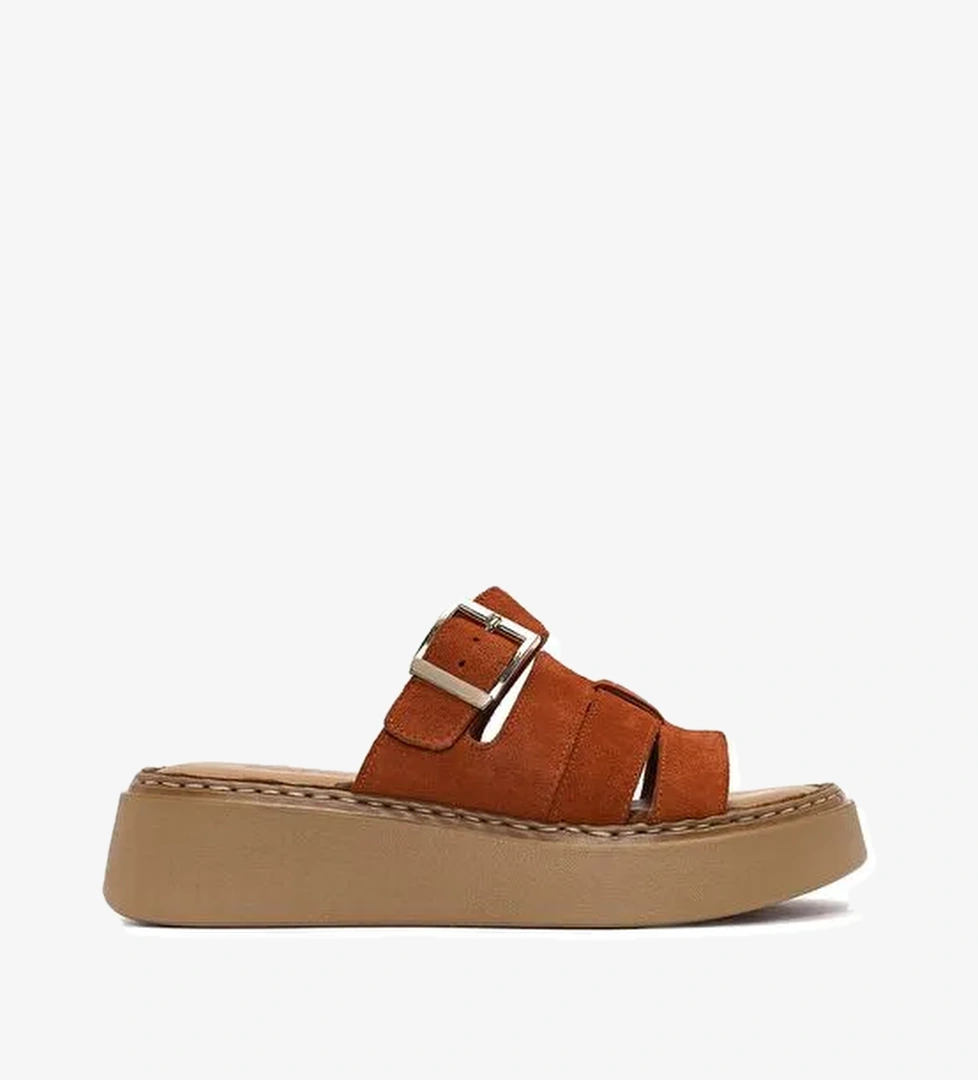 Kadın Tarçın Kalın Tabanlı Süet Deri Comfort Terlik 25SFD341310 - Görsel 1