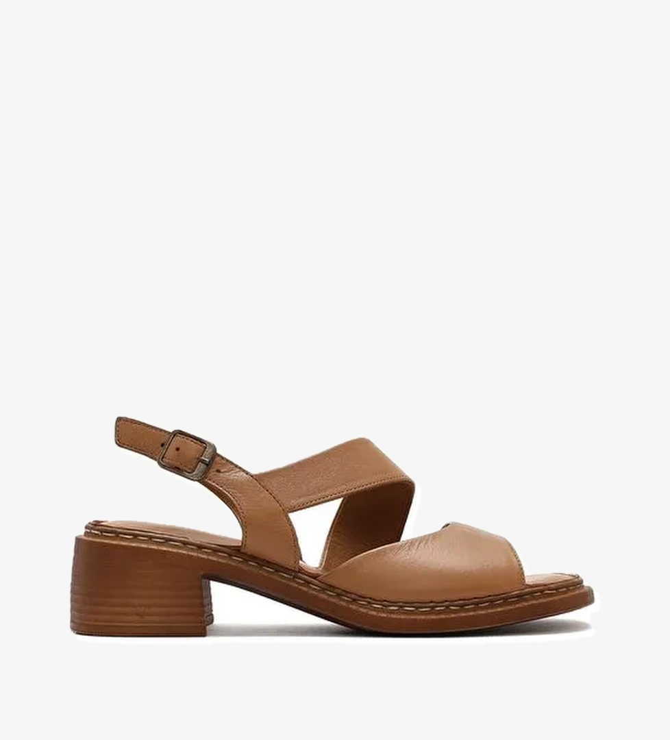 Kadın Taba Bilekten Tokalı Kısa Topuklu Deri Sandalet 25SFD341118 - Görsel 1