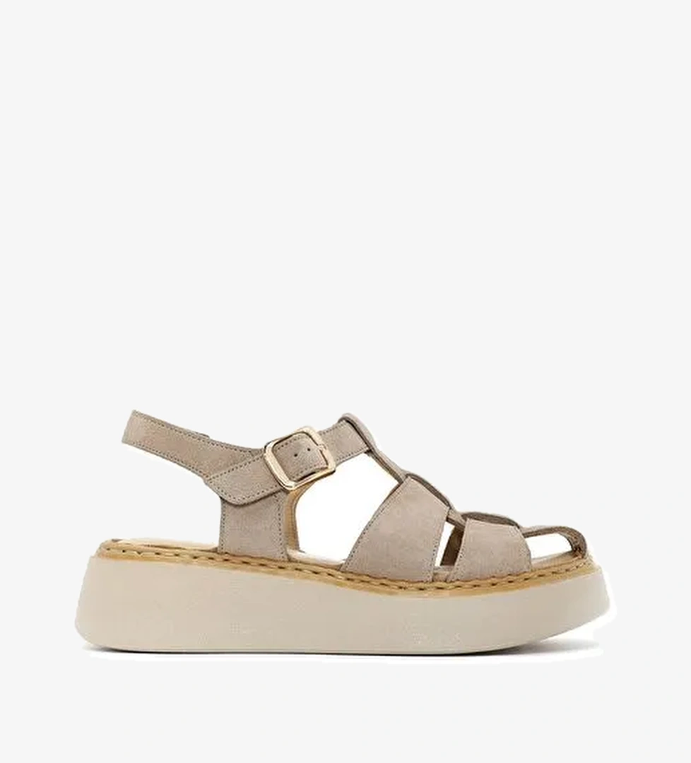 Derimod Derimod Kadın Vizon Bilekten Tokalı Kalın Tabanlı Süet Deri Comfort Sandalet 25SFD342610 Sandalet & Terlik | Boyner Vizon - 1. görsel