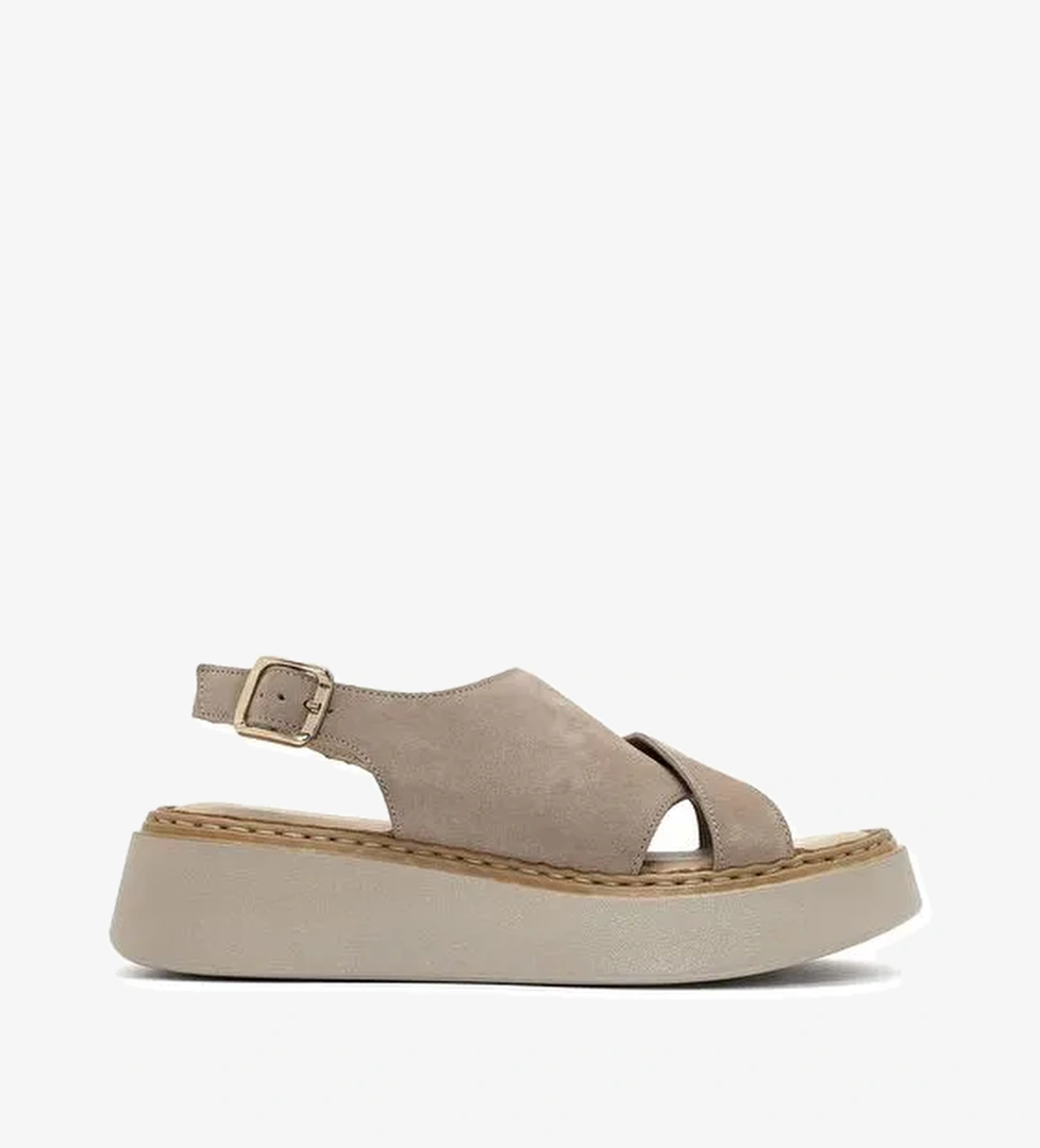 Kadın Vizon Bilekten Tokalı Kalın Tabanlı Süet Deri Comfort Sandalet 25SFD342310 - Görsel 1