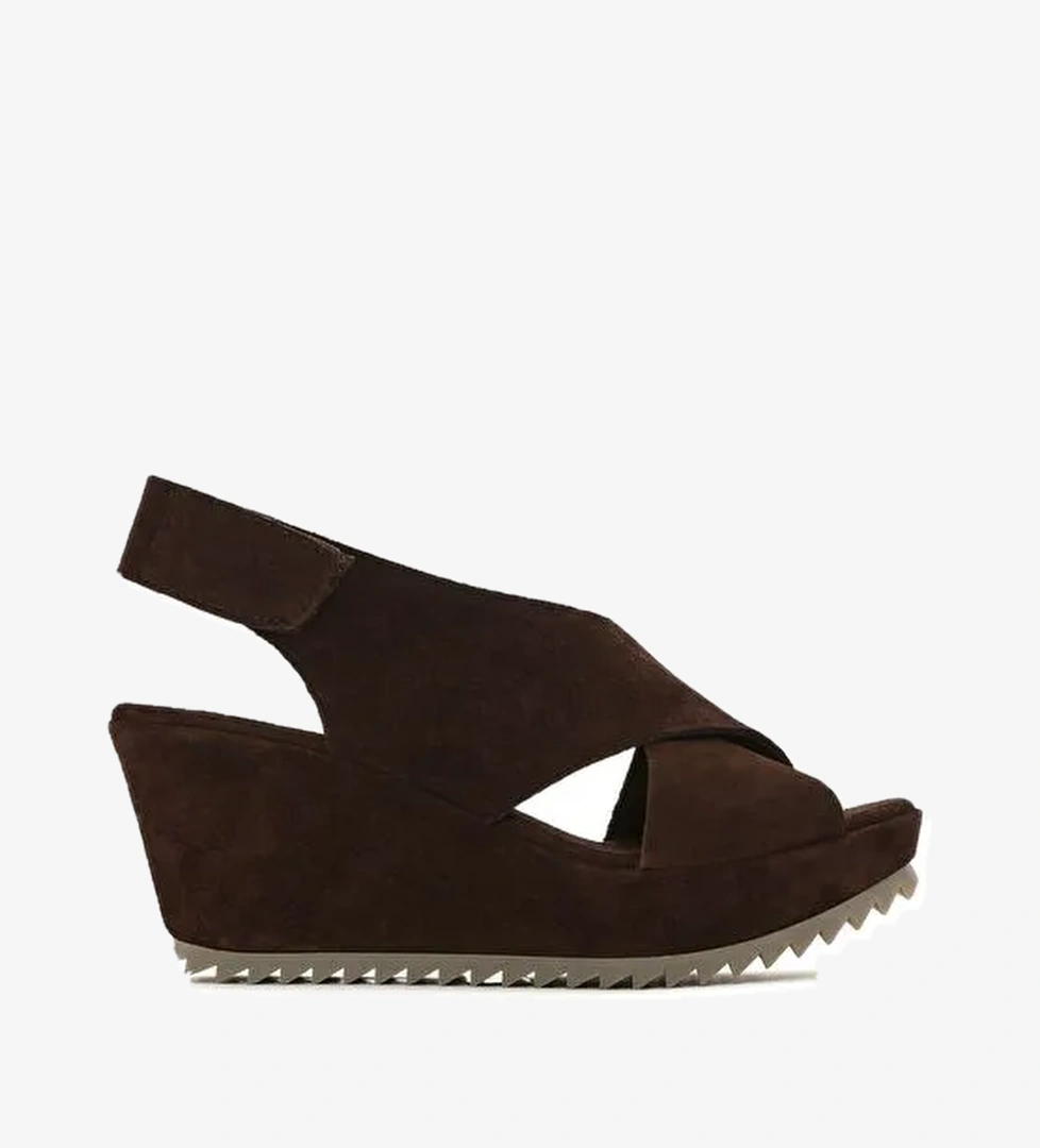 Kadın Kahverengi Arkadan Bantlı Dolgu Topuklu Süet Deri Sandalet 25SFD141010 - Görsel 1