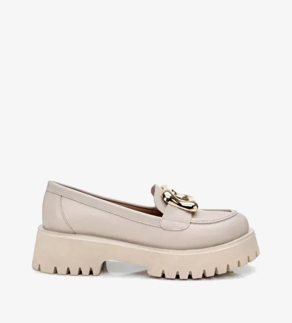 Kadın Bej Tokalı Günlük Loafer - Görsel 1