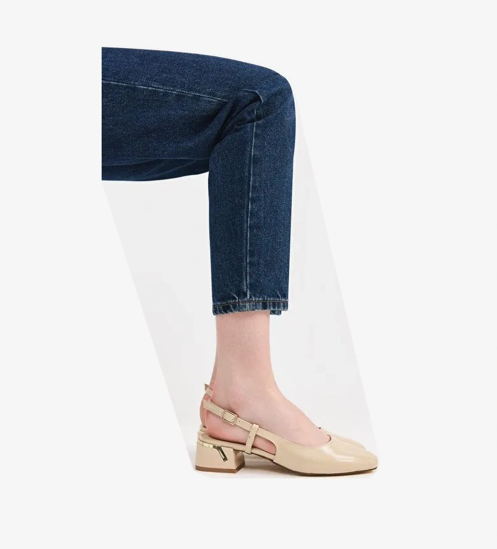 Kadın Bej Kalın Topuklu Ayakkabı - Görsel 1