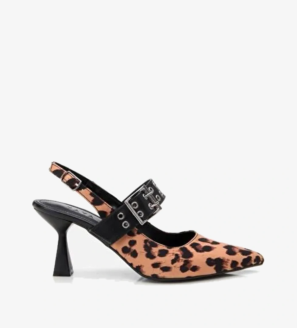 Kadın Taba Leopar Desenli Kemerli Stiletto - Görsel 1