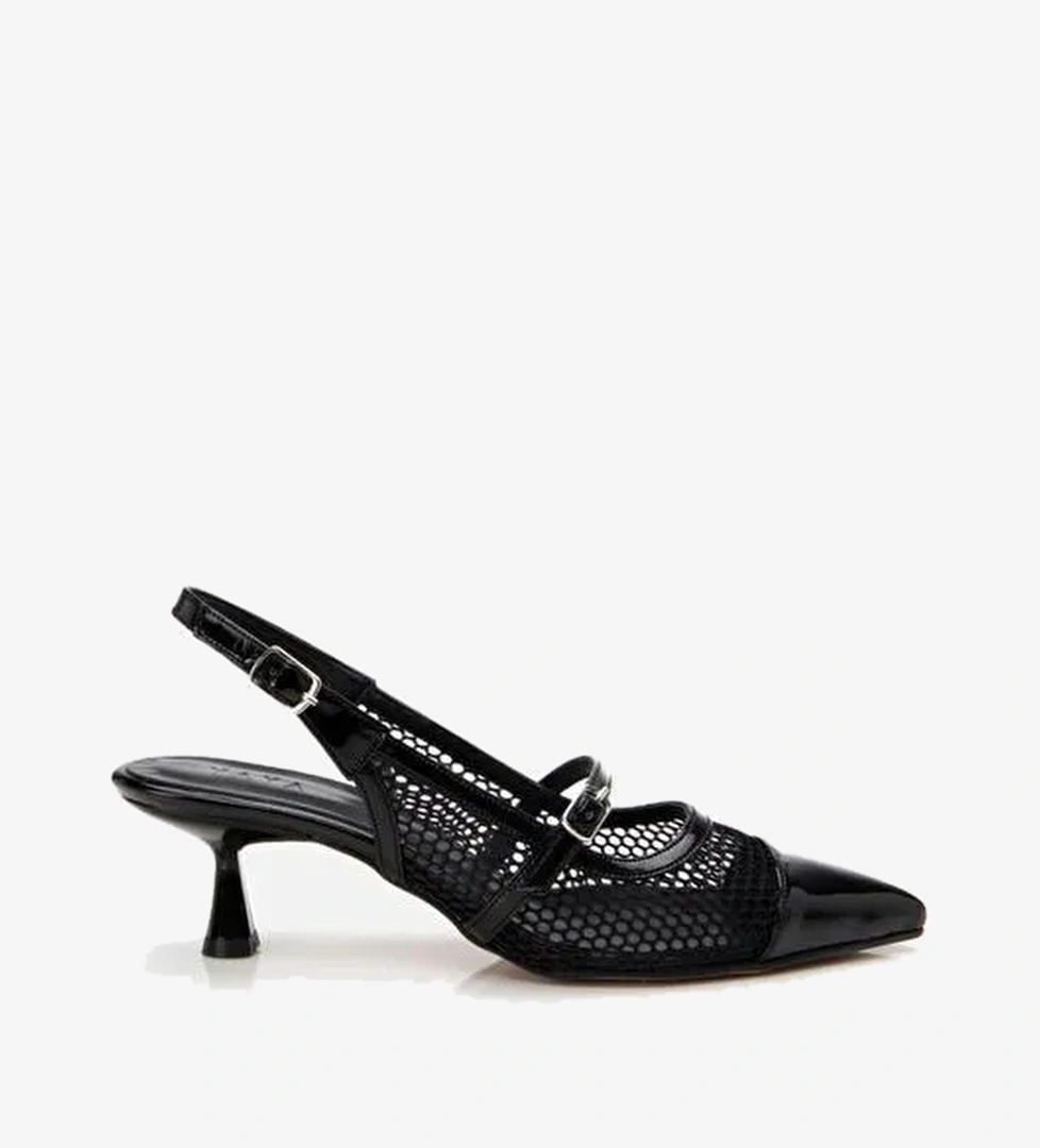 Kadın Rugan Siyah Fileli Stiletto - Görsel 1