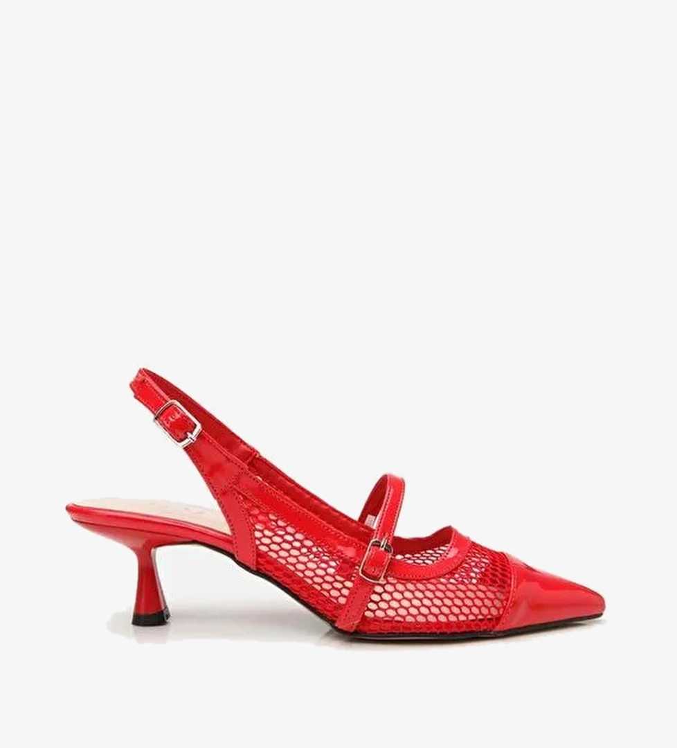 Kadın Rugan Kırmızı Fileli Stiletto - Görsel 1
