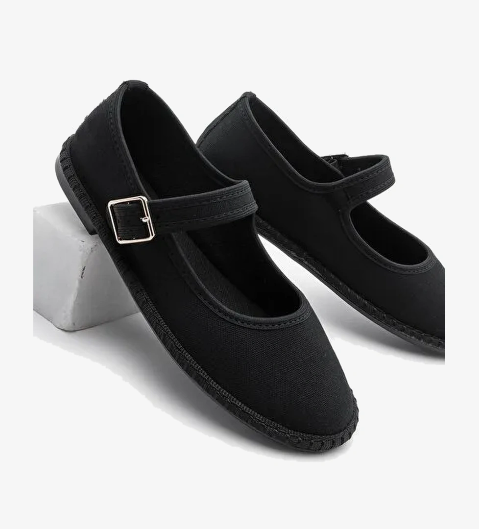 Kadın Keten Bantlı Babet Mirces Siyah - Görsel 1