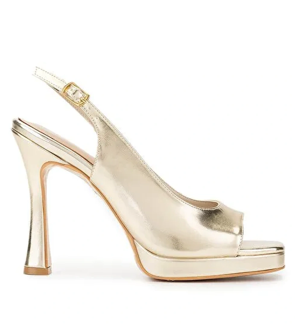 Tamer Tanca Kadın Suni Deri Dore Topuklu Ayakkabı - Görsel 1