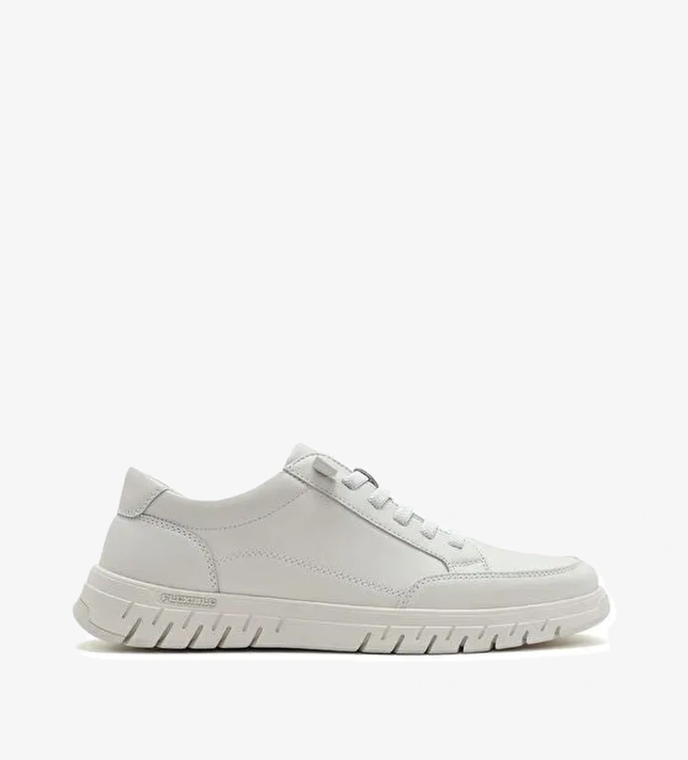 Erkek Beyaz Bağcıklı Deri Sneaker 25SFD694918 - Görsel 1