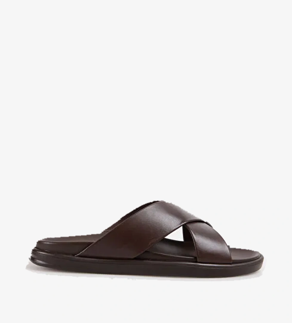 Fabrika Kahverengi Erkek Deri Terlik REBEL - Görsel 1